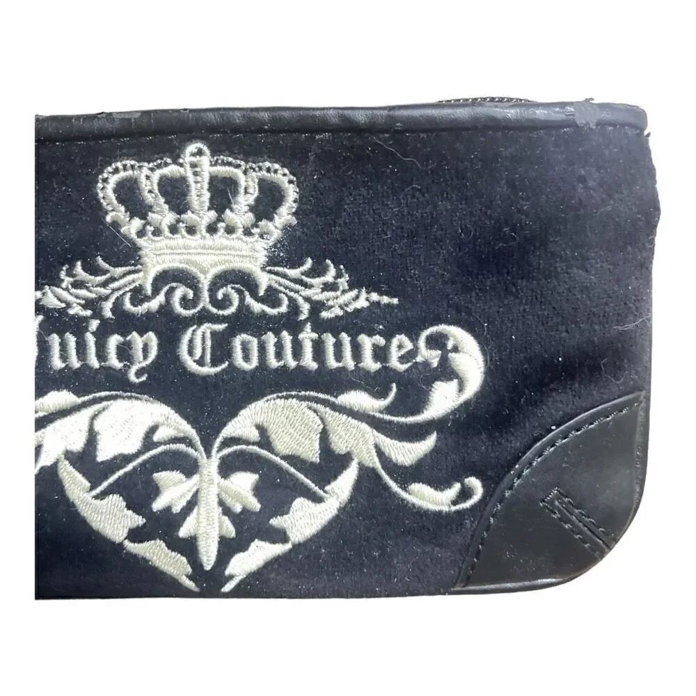 Vintage Retro Y2K Juicy Couture Black Embroidered Wristlet Faux‎ Suede RARE